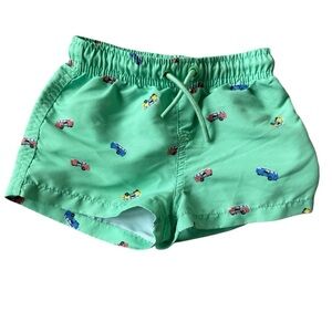 Zara Boys Green Car Print Swim Trunks Size 12-24 Months Summer Vacation Beach
